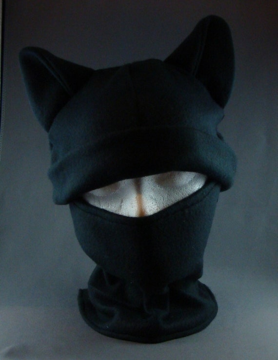 Ninja Kitty Cat Black Two Piece Hat and Neckwarmer Worn