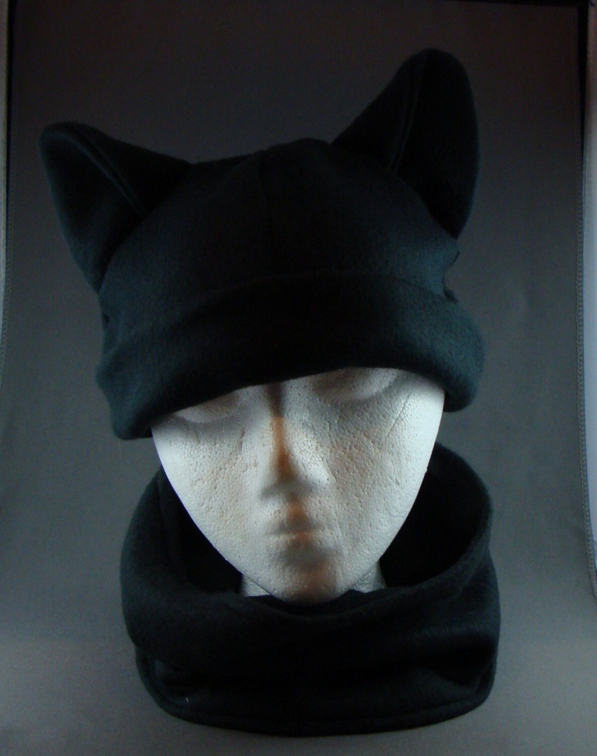 Ninja Kitty Cat Black Two Piece Hat and Neckwarmer Worn