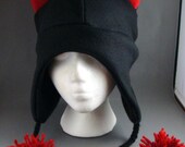 Black Cat with Red Yarn PomPoms Winter Cute Kitty Cat Fleece Beanie Hat Cosplay Anime Skiing Snowboarding Gothic Rave Punk Winter Cute Aviator