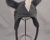 Dark Grey Rhino with Horns and Ties Cute Fleece Beanie Hat Cosplay Anime Skiing Snowboarding Gothic Rave Punk Winter Cute Aviator