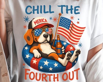 Funny Patriotic Dog PNG: Chill the Fourth Out, Retro USA (Digital Download)