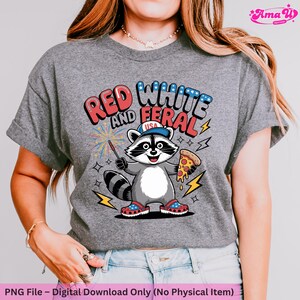 Rot, Weiß und Wildes PNG l Lustiger Waschbär USA 4. Juli Shirt Design l Patriotische Pizza & Sparkler Clipart l Amerika Sublimationsgrafik Bild 5