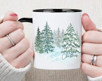 Watercolor Christmas Tree Coffee Mug Winter Holiday Ceramic Mug Festive Drinkware Holiday Season Classy Mug