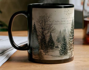 tasse à café vintage sapin de Noël enneigé, tasse à café forêt sur le thème de l'hiver, cadeau de Noël confortable pour les amateurs d'hiver, cadeau de vacances, cadeau de Noël