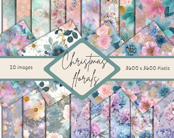 Christmas Floral Digital Paper Pack, Pastel Winter Patterns (Instant Download)
