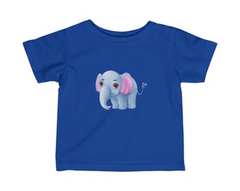 T-shirt bleu éléphant en jersey fin pour bébé