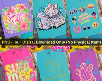 Summer Vibes PNG Bundle: Neon Beach Designs (Digital Download)