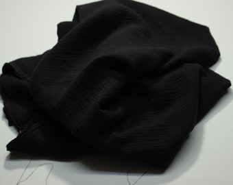 Black Double Gauze Muslin Fabric – 100% Cotton, 55 inch Wide