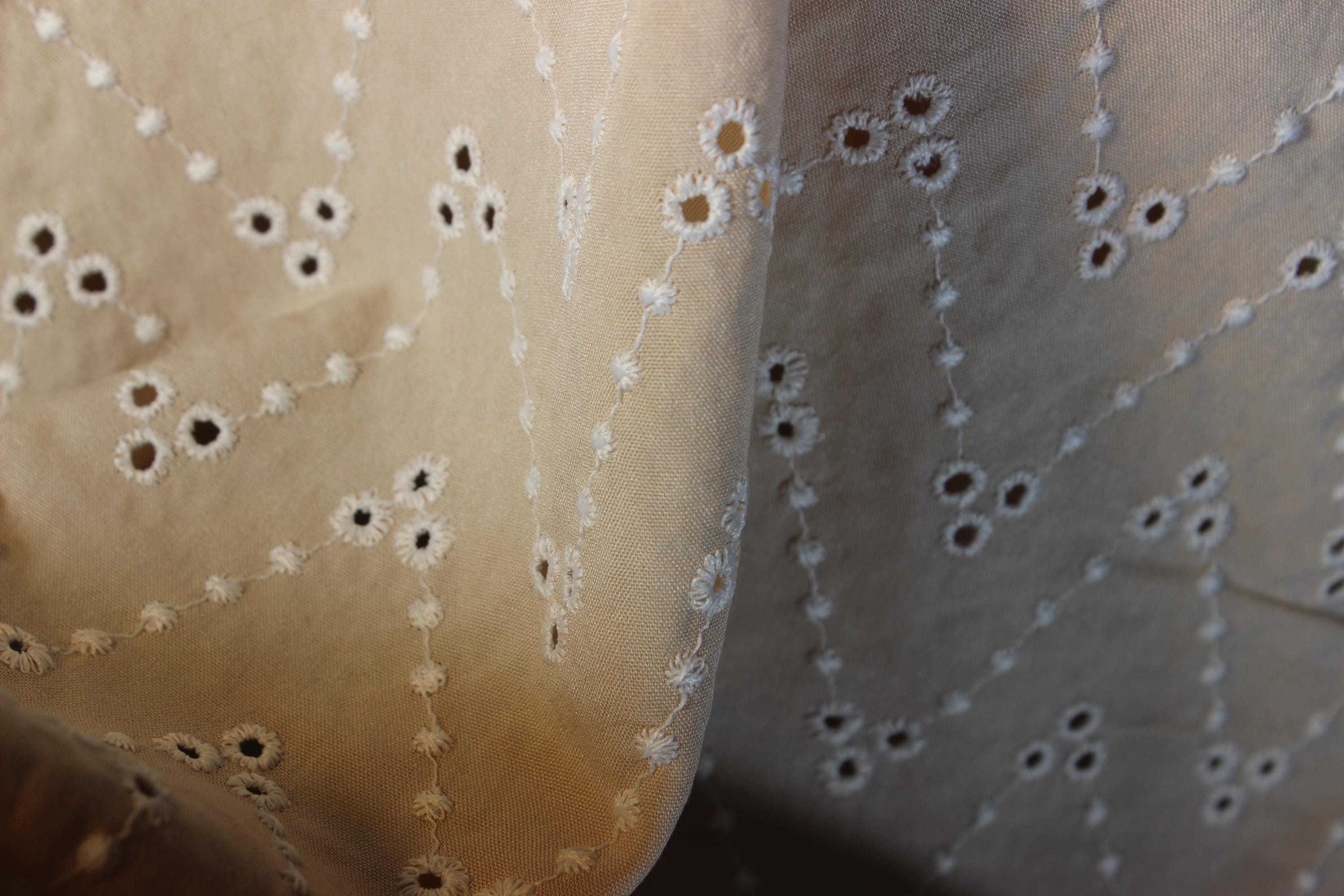 Beige Floral Eyelet Viscose Fabric, Broderie Anglaise, 57" Wide