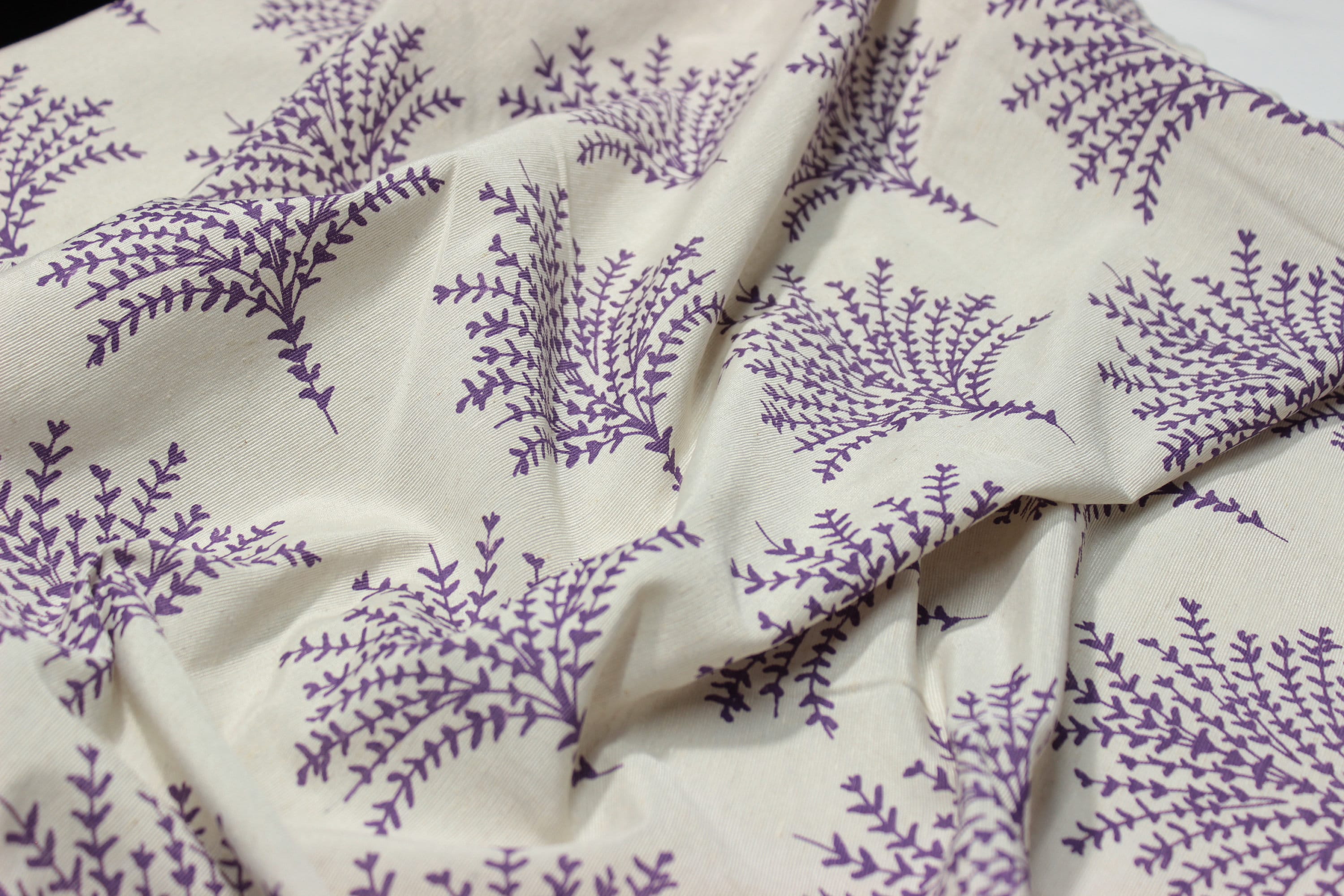Floral Linen Fabric – Purple Botanical Print, Clothing & Home Textiles