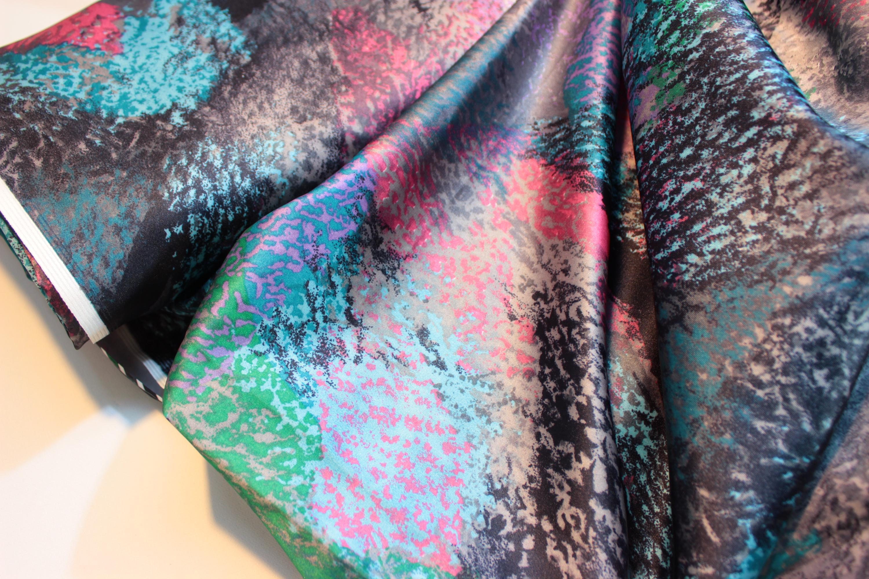 Floral Polyester Satin Fabric - Riot of Colors, Silky Look (59" Wide)