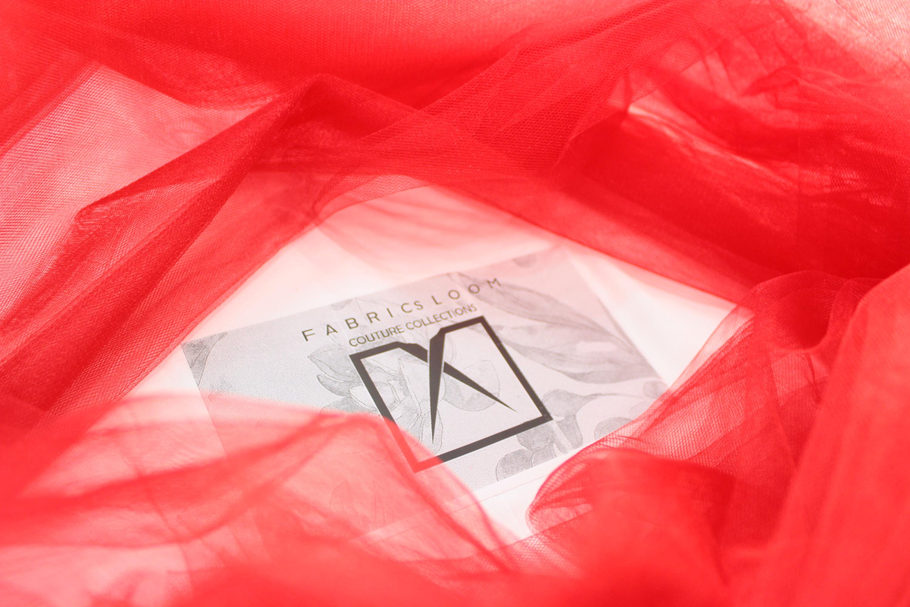Red Illusion Tulle Fabric, Soft Flowy Polyester, 118" Wide, Bridal Gown Material