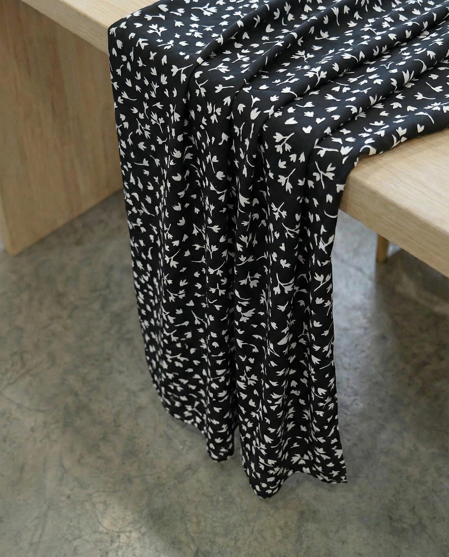 Ditsy Floral Print Black Viscose Fabric "59 in / 150 cm" - Summer Dress Material - Boho Cottagecore Style : MIDNIGHT MEADOW High Quality