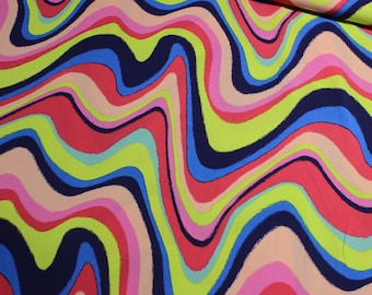 Psychedelic Striped Viscose Fabric, Colorful Apparel Sewing Material (59" Wide)