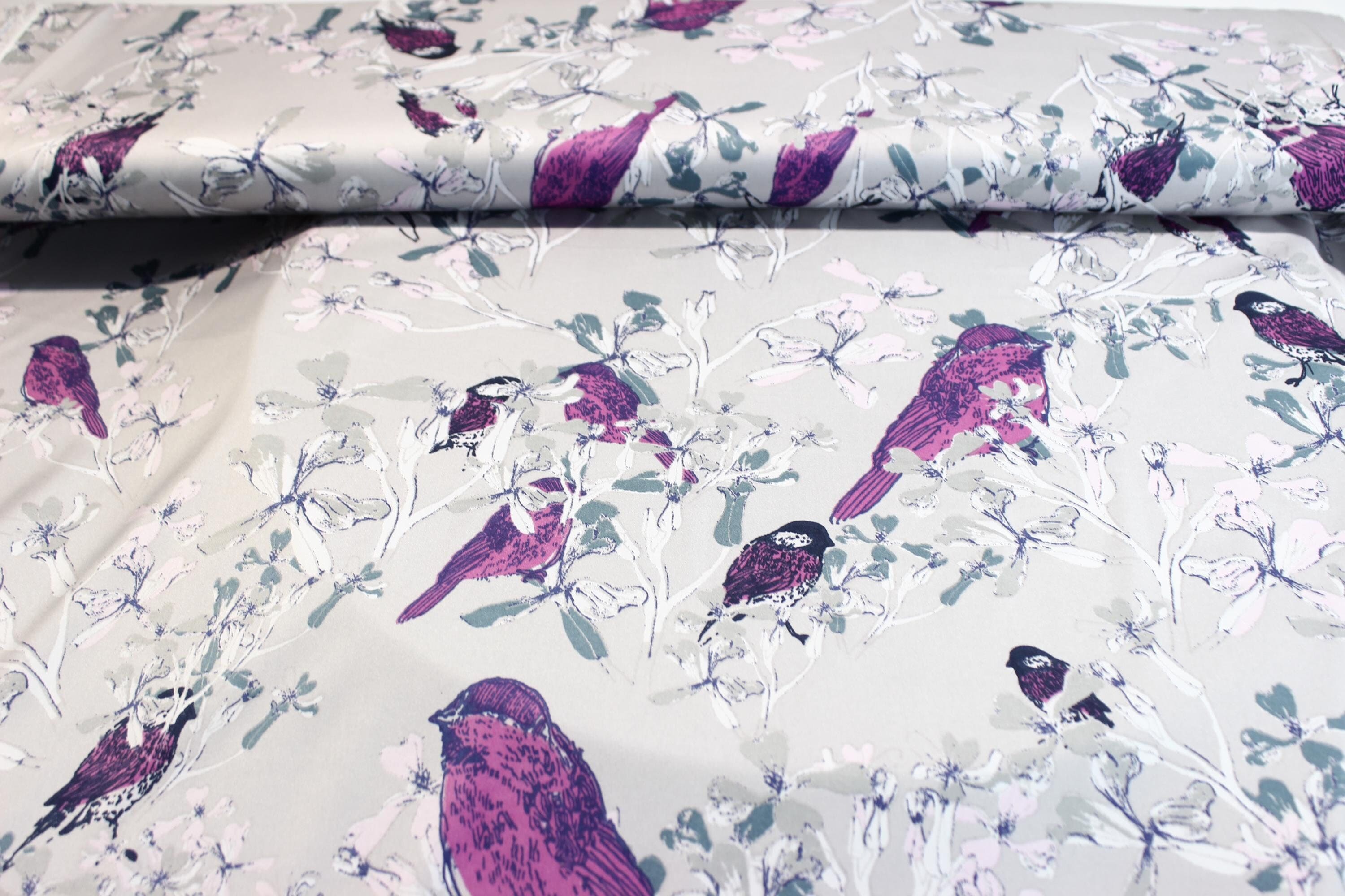 Floral Bird Satin Fabric – Elegant Apparel Sewing Material (150cm/59")