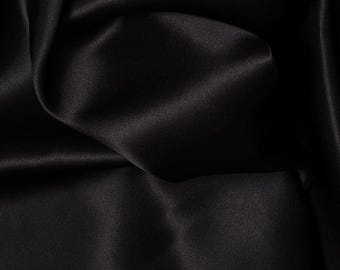 Tessuto di raso di seta nero – 100% seta, 140 cm, morbido e leggero. (Min. 2 metri)