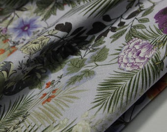 Pure Linen Fabric, Vintage Linen Cloth, 100% Linen, Floral Linen