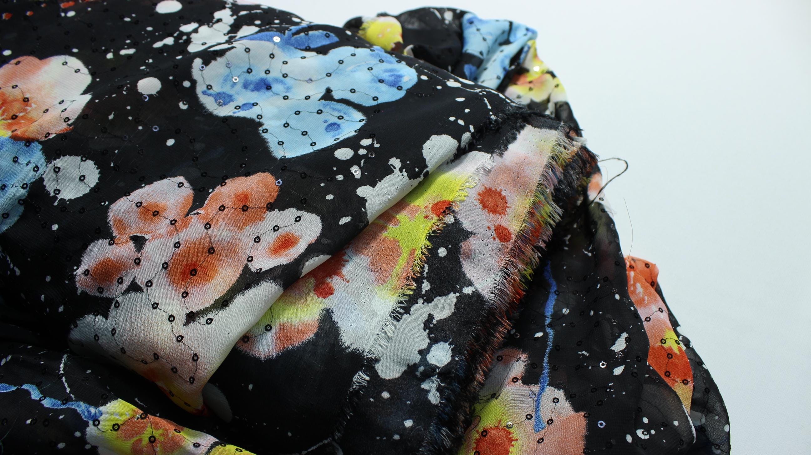 Sequin Floral Chiffon Fabric – Lightweight Sheer Polyester Silk