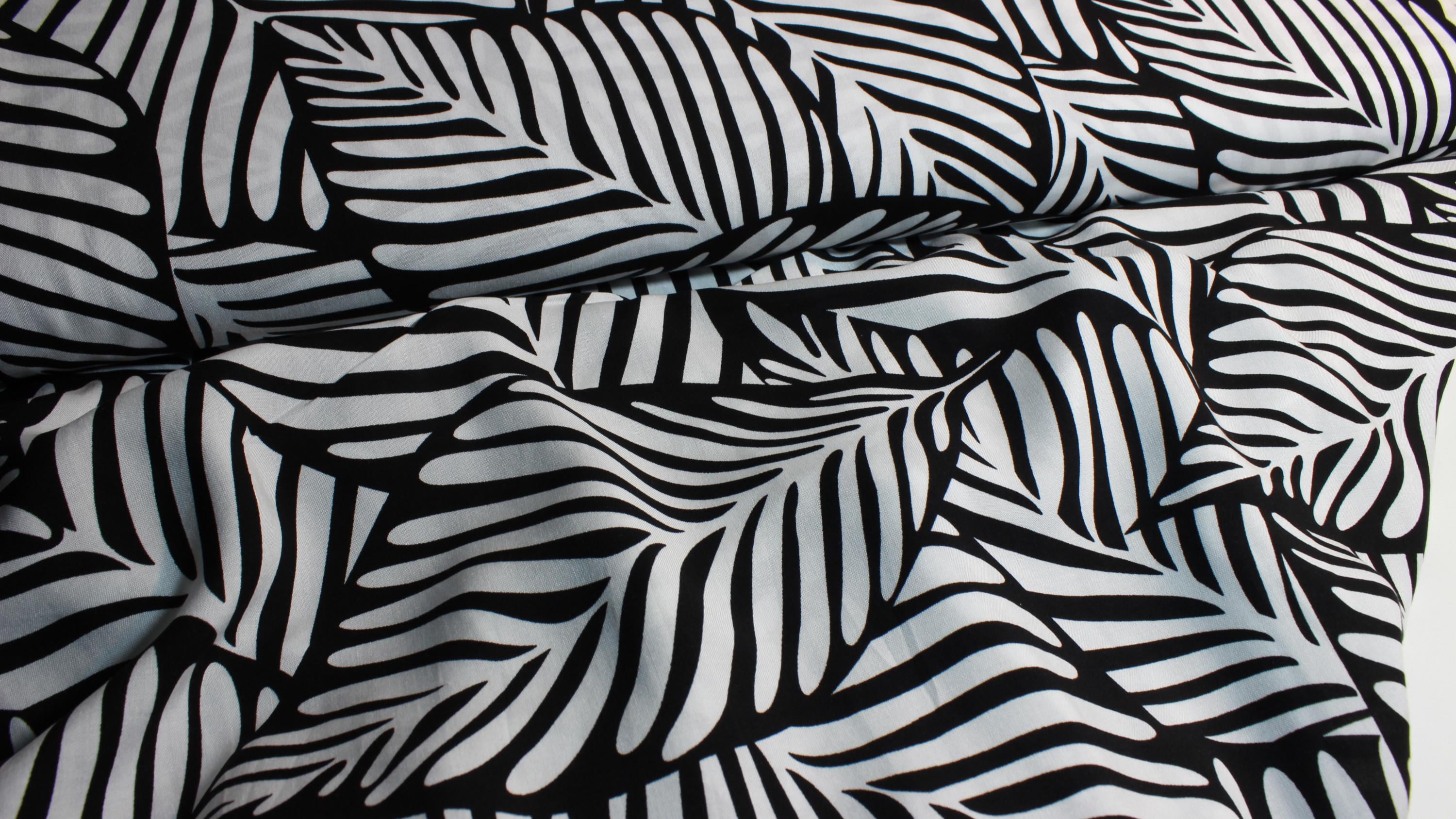 Black & White Palm Leaf Viscose Fabric – Soft Dressmaking Rayon, 59" Wide