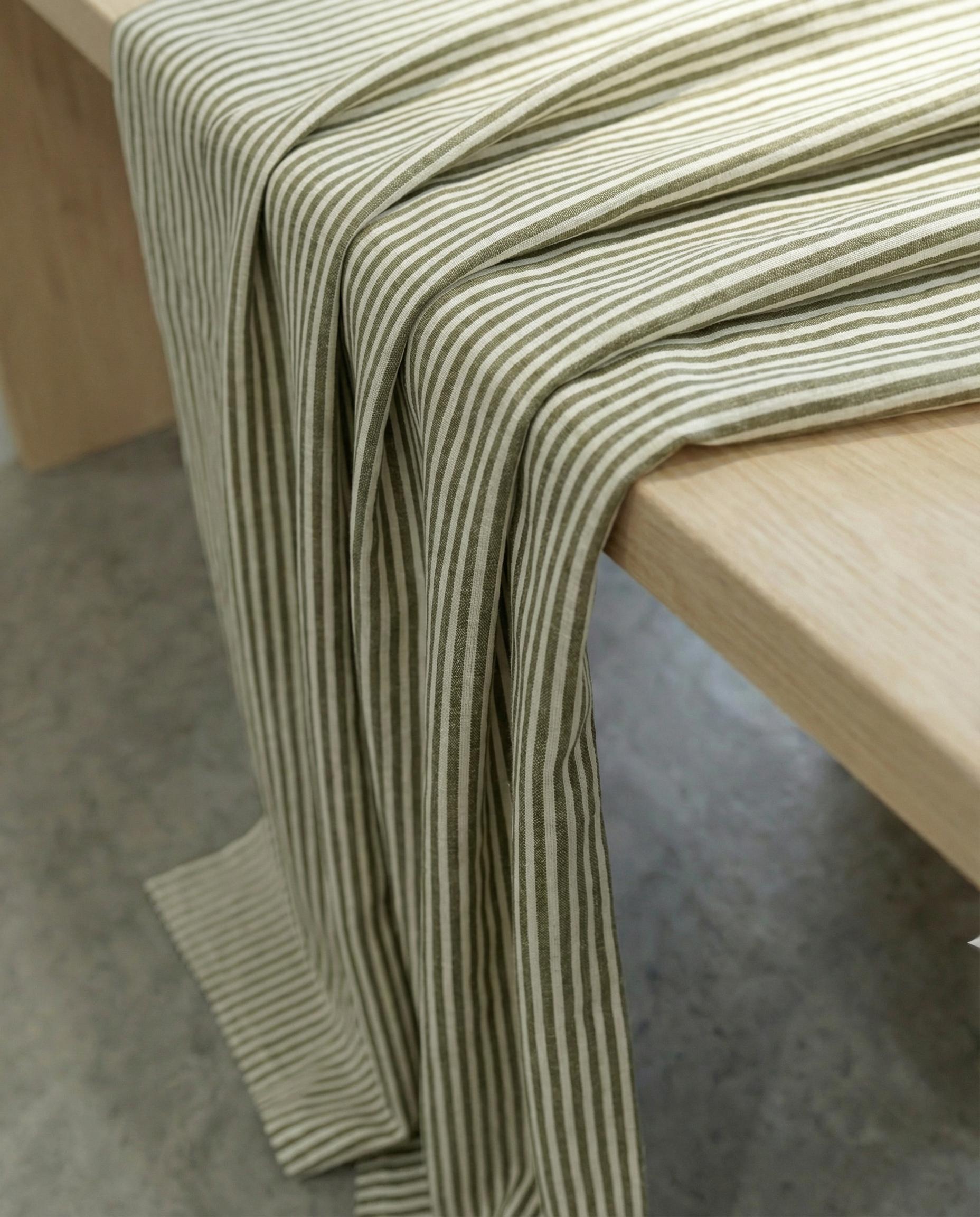 100% pure linen fabric, olive green striped pattern, 145 cm width, premium quality apparel and home decor textile, high quality