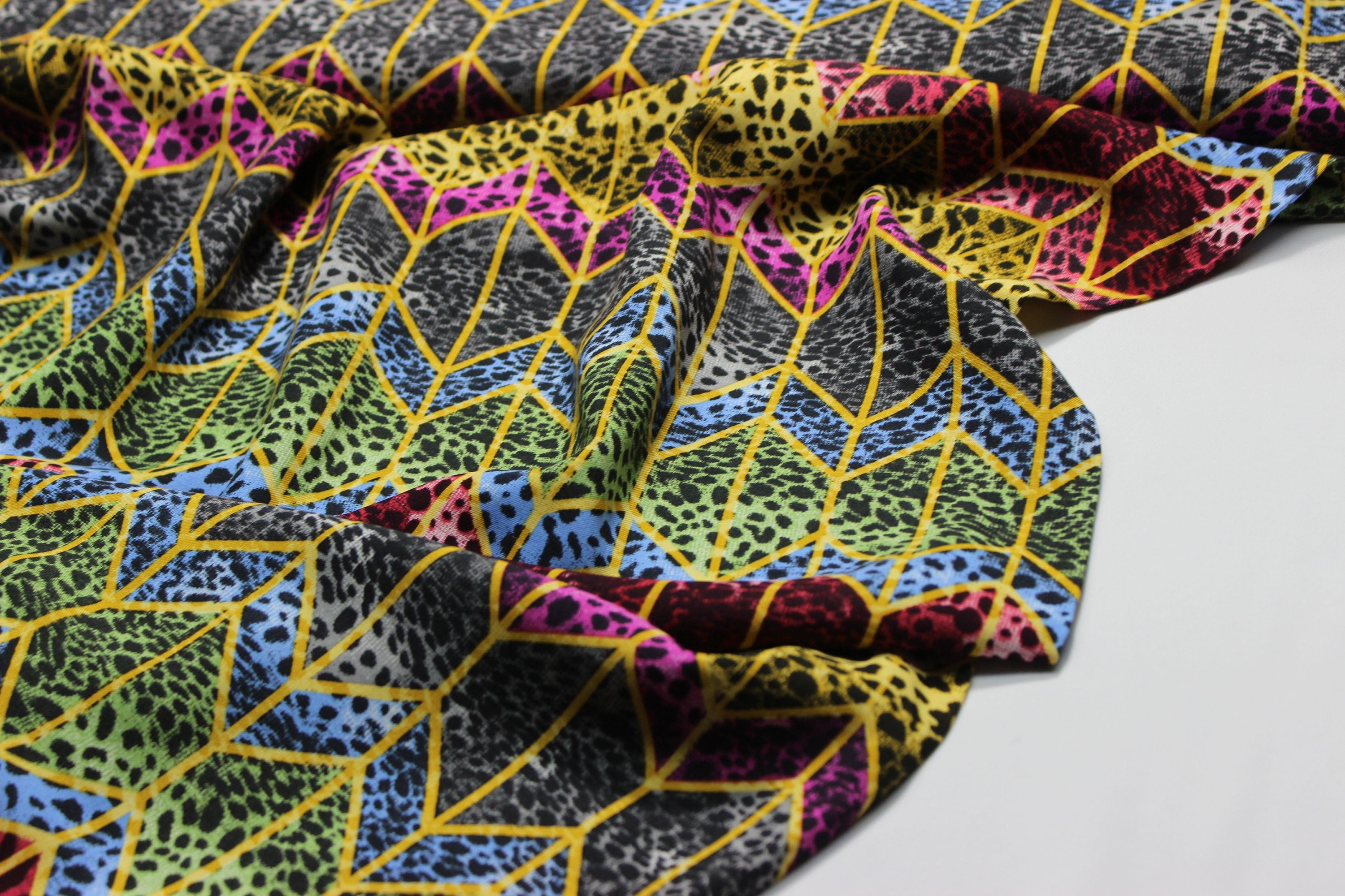 Leopard Print Viscose Fabric, Geometric Design, 59" Wide