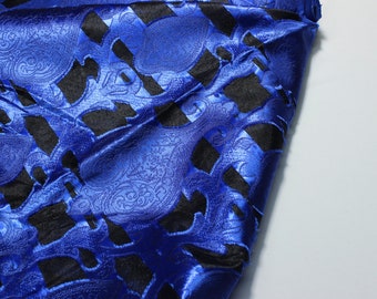 Luxurious Royal Blue and Black Brocade Fabric (Made in Turkey)