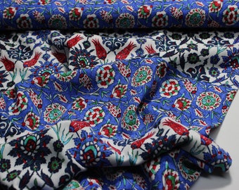 Turkish Tissu en viscose à motifs, Tissu en viscose FLORAL de haute qualité, Tissu pour vêtements, Motifs symétriques de fleurs