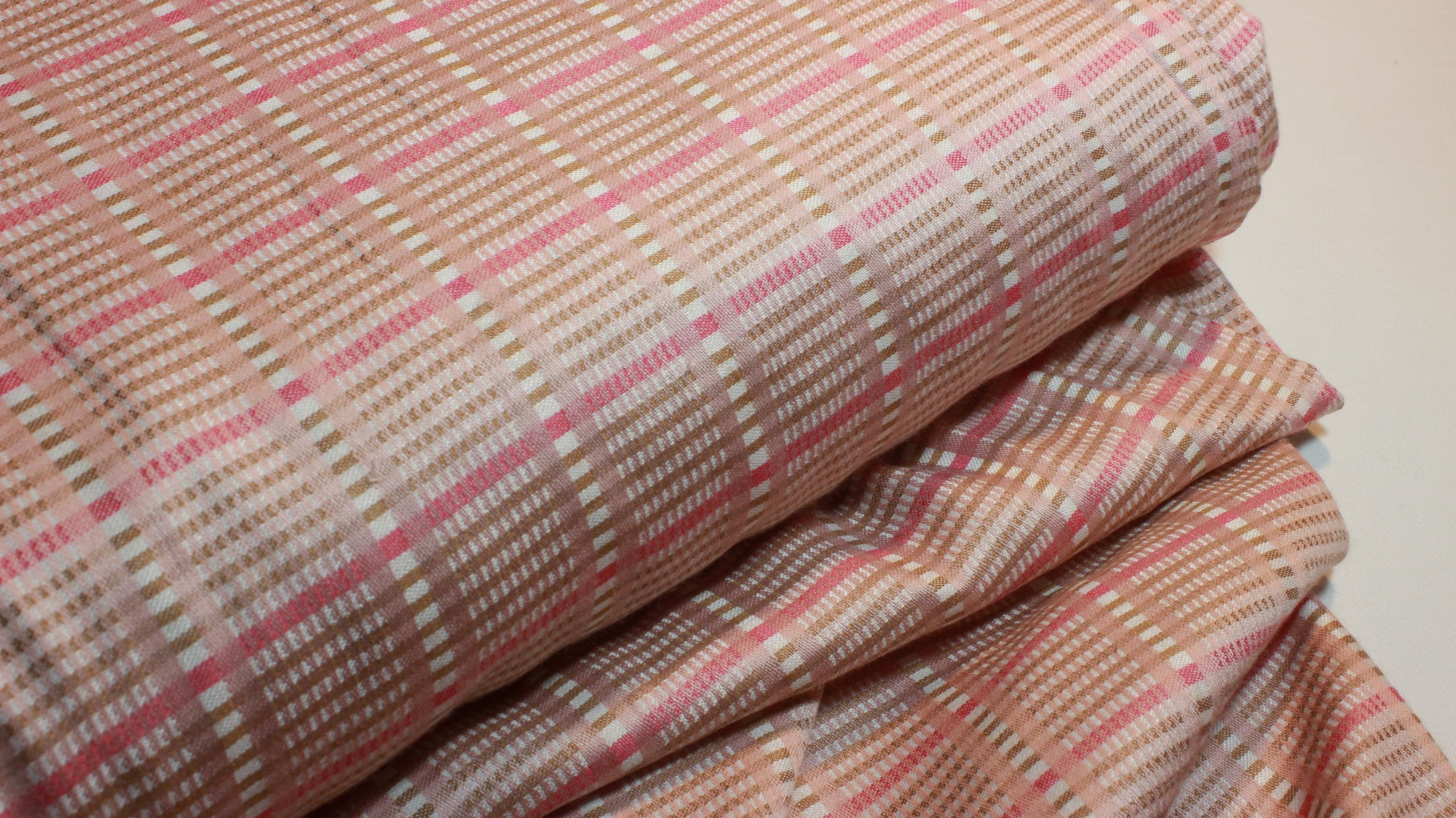 Pink Plaid Viscose Satin Jacquard Fabric, Luxury Brocade, 59" Wide