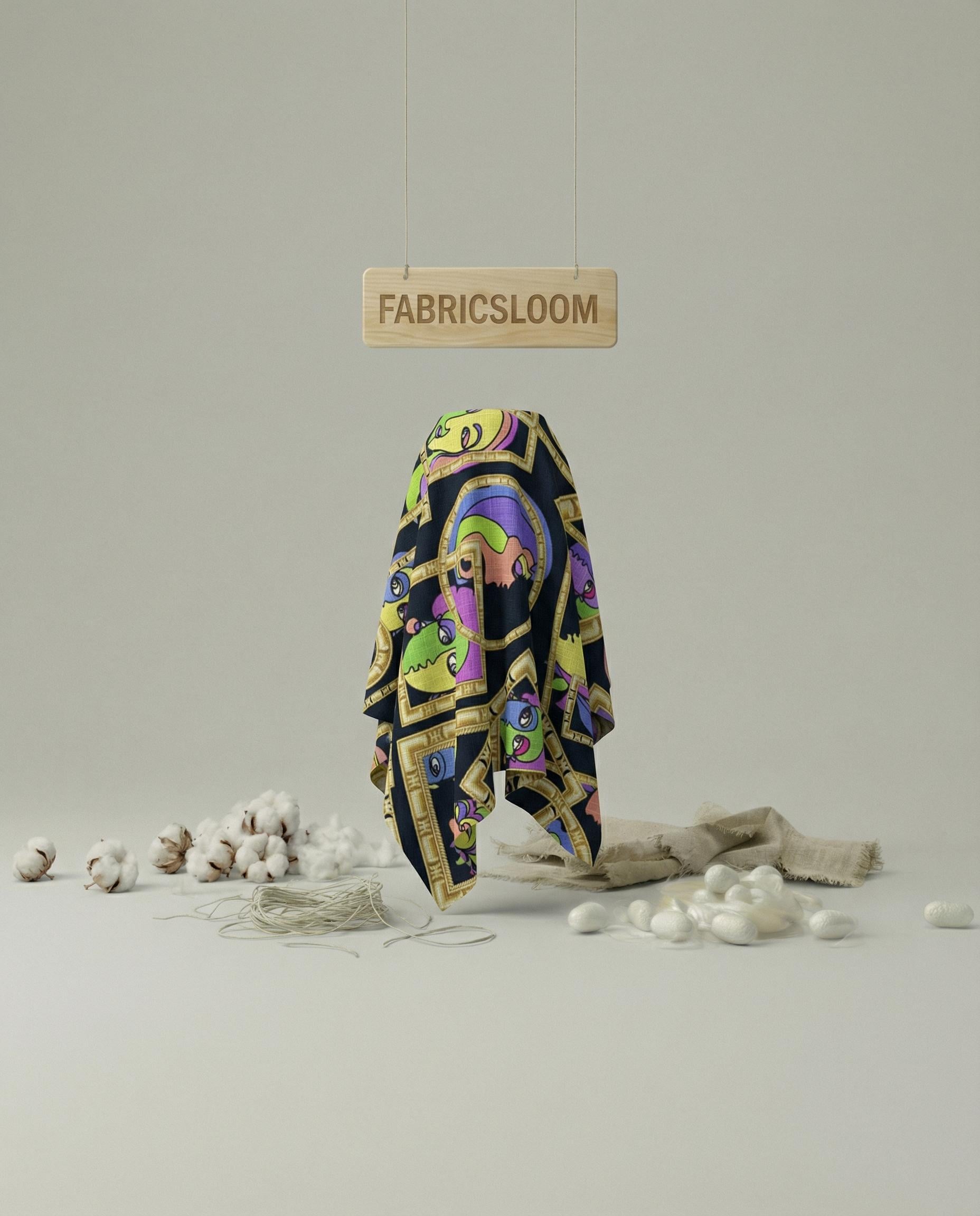 Face patterned cotton linen fabric, multicolor portrait print, 150 cm width, high quality