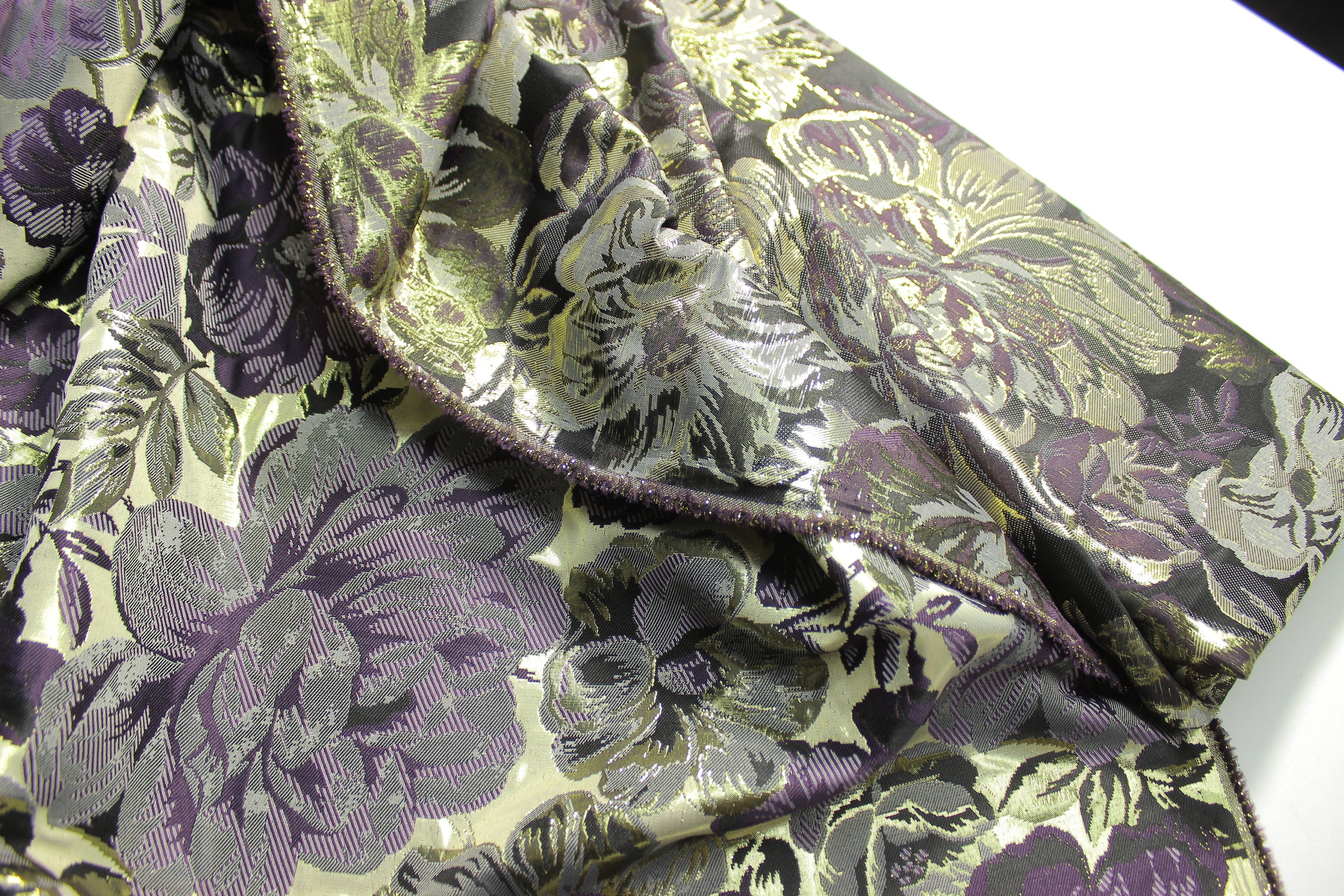 Floral Brocade Fabric, Gold, Black, and Purple, Formal Wear