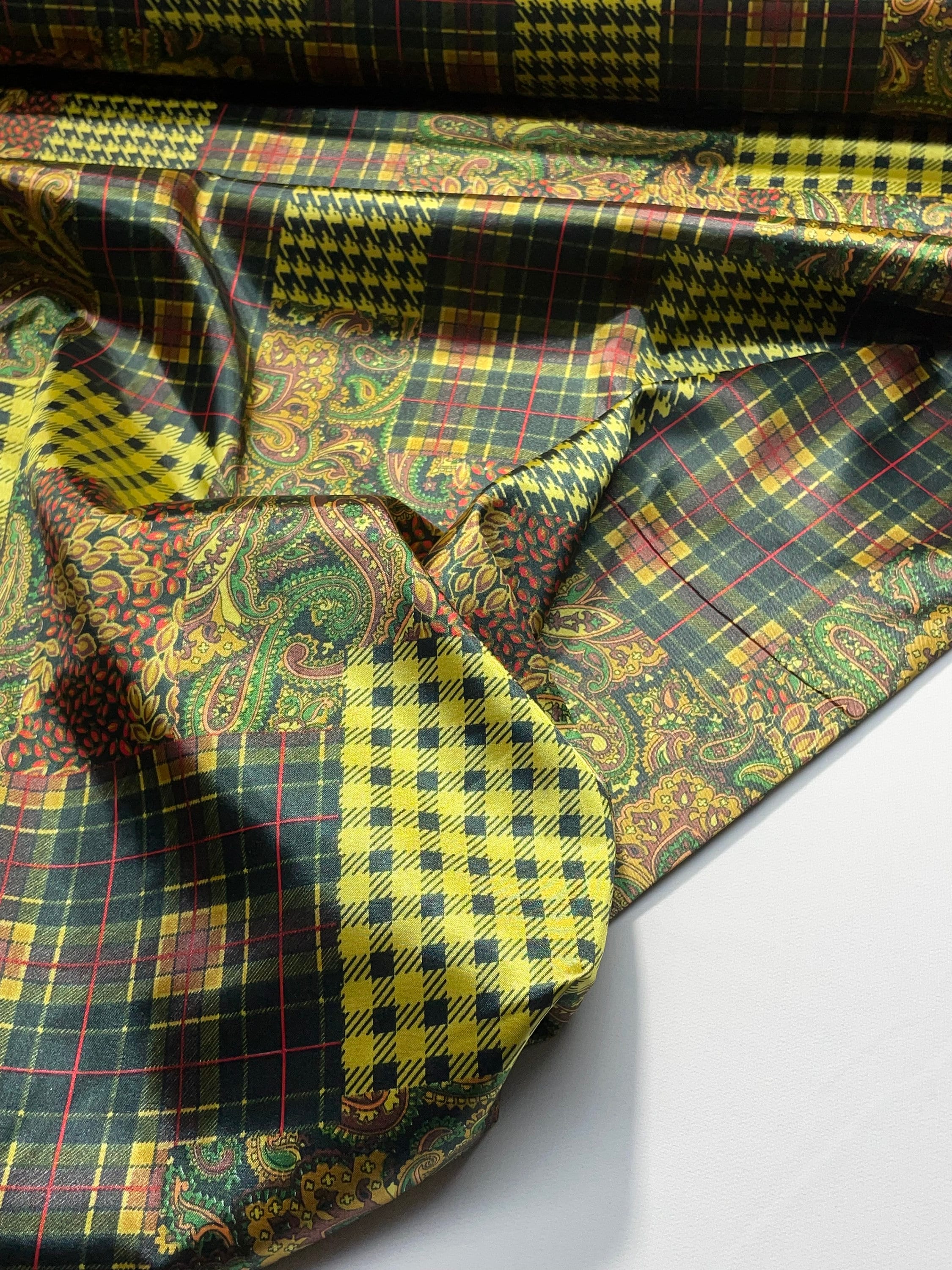 Paisley Plaid Patchwork Satin Fabric – Multicolor Print