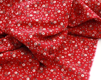 Roter Viskose Stoff mit Blümchenmuster, Cottagecore Kleiderstoff, 150 cm breit