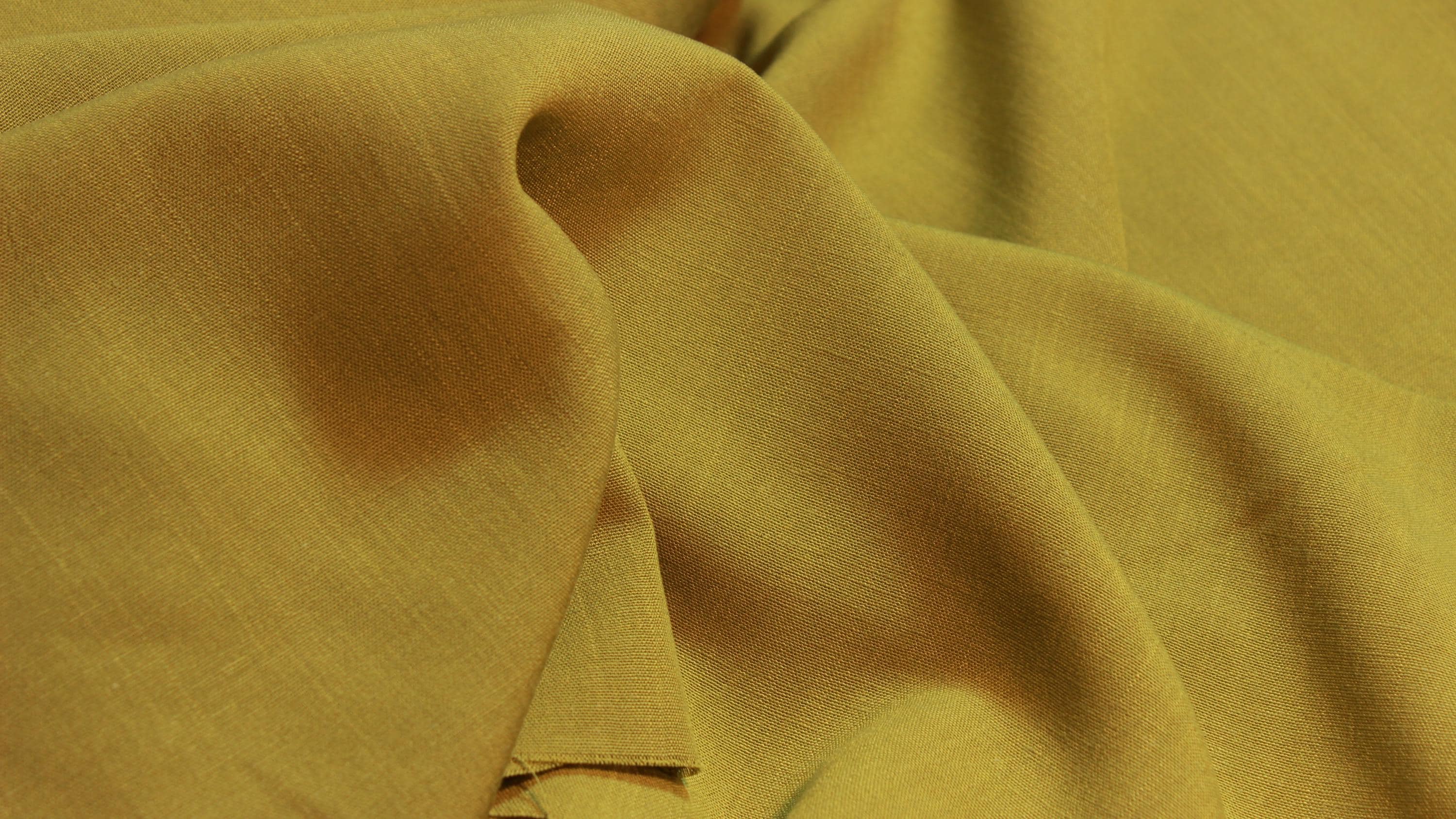 Oil Yellow Linen Viscose Fabric, Soft Drapey Blend, 59" Wide