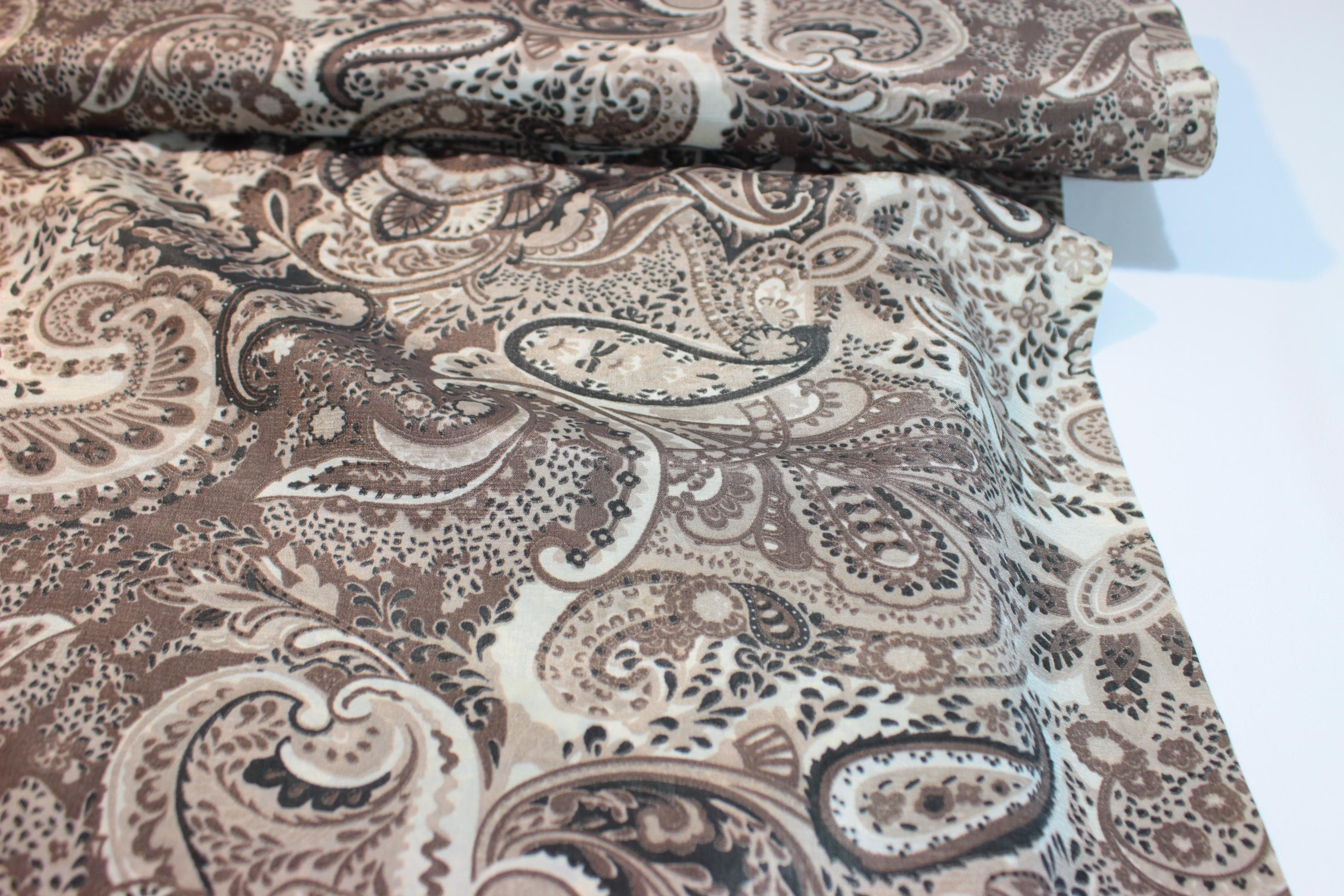 Paisley Satin Fabric – Floral Border Print, 150cm Wide