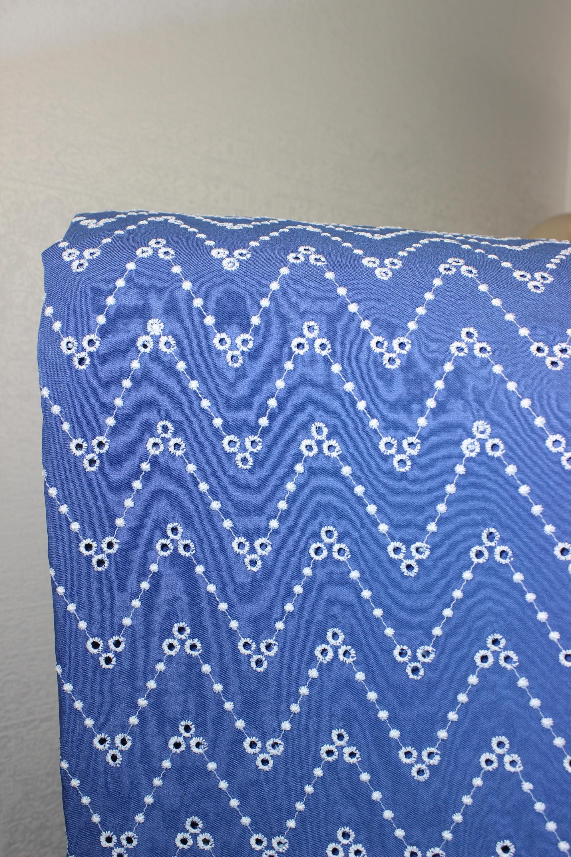 Blue Chevron Eyelet Viscose Fabric, Broderie Anglaise, 57" Wide