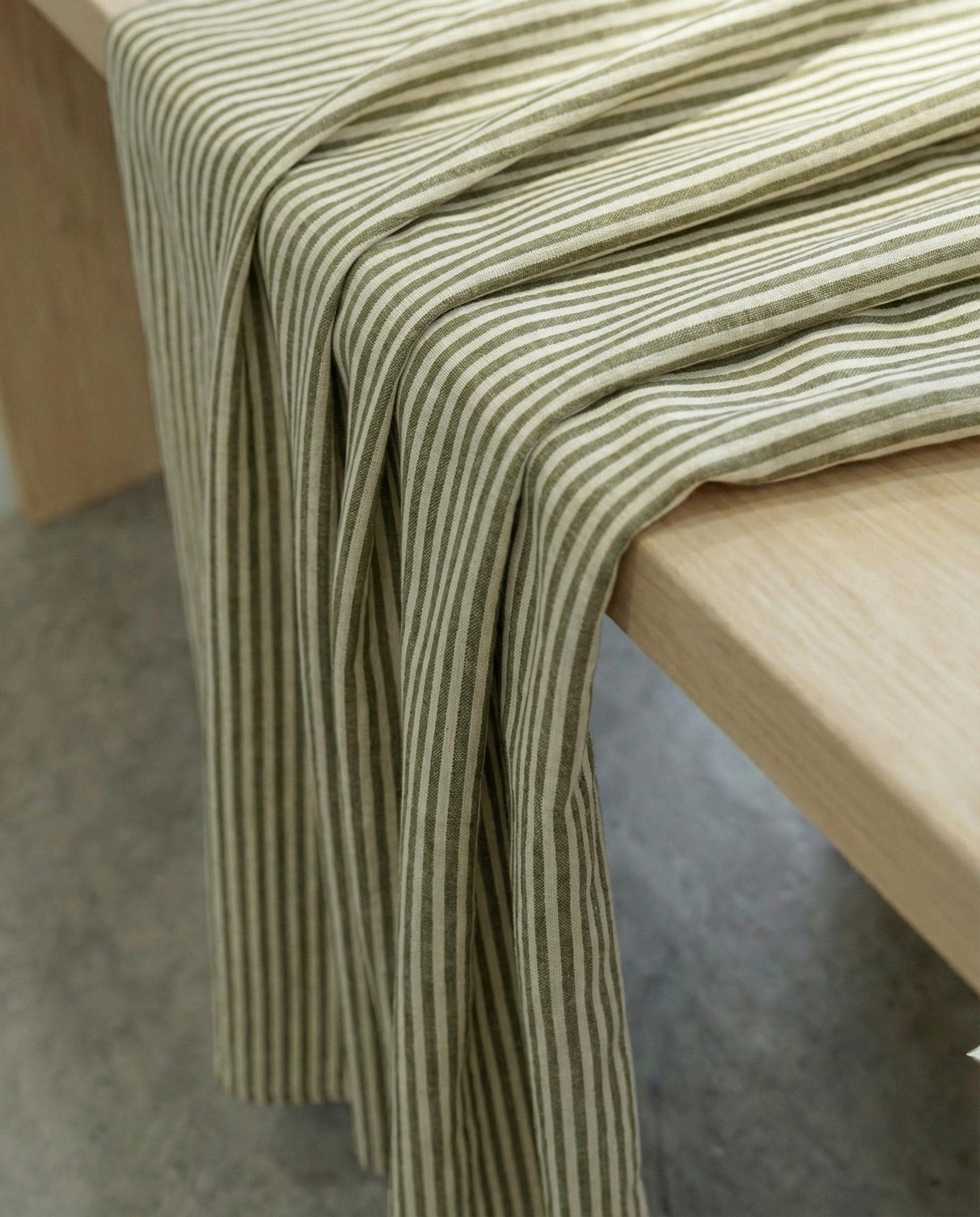 Olive striped, 100% pure linen fabric, 145 cm wide, breathable and soft, high quality