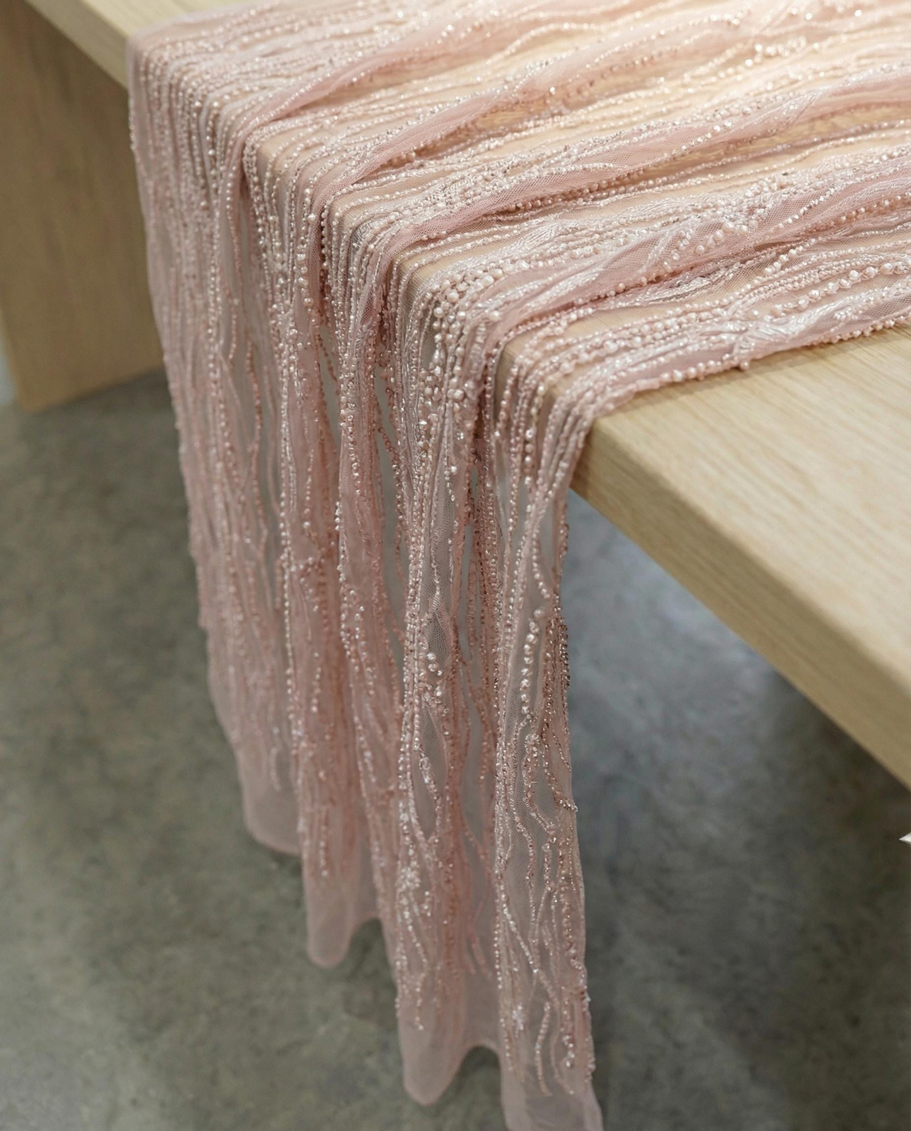 Embellished fabric with stones beads and braid 140 cm high quality