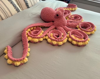 Versandfertig | Riesen Oktopus | Anker der Oktopus | Kuscheltier | Rosa/Gelb