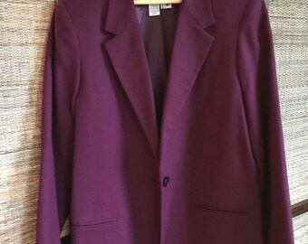 70s magenta wool blazer, women's size 16, oversized plum vintage jacket