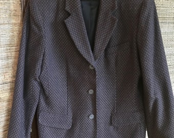 70s wool blend tweed blazer women's size 14, vintage designer classic brown herringbone jacket in excellent condition, fully lined