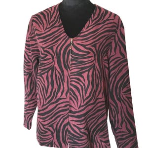 Vintage Zebra Print Polyester Suede Blazer: Women's Size 12 - Magenta & Black VGBT