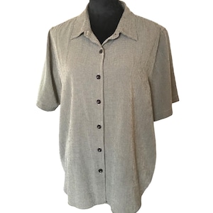 Vintage Pin Check Blouse 80s, Size 1X: Lightweight Button-Down Top VBT