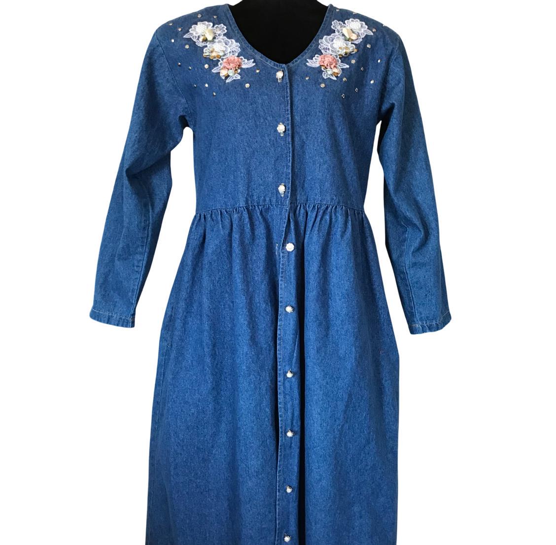 white christmas dresses Rhinestone & Pearl Sleevless Denim Dress