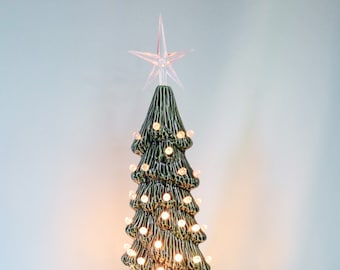 Vintage Style Lighted Christmas Tree - Slim Green Tree - Christmas Centerpiece - Lighted Christmas tree - 13 inches tall