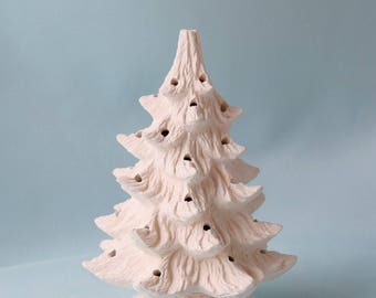 Vintage Style Lighted Christmas Tree 11 inch -  Bisque Christmas tree - DIY Christmas tree - Ready to paint Christmas tree