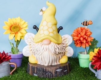 Buzzbee the Bumble Bee Garden Gnome | Garden Decor | Yard Art | Bee Gonk | Gift For Mom | Clay Magic