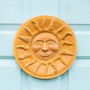 Vintage Boho Sun | Large Door Hanger | Ceramic Garden Art | Entryway Wall Art