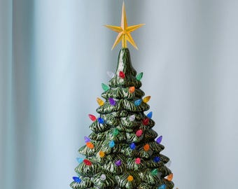 Ceramic lighted Christmas tree for a Windowsill - Xtra Large Slim Style - Christmas Centerpiece