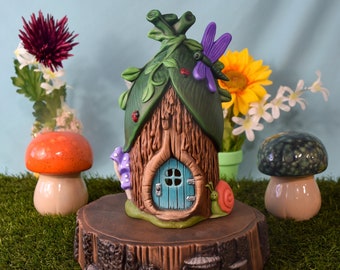 Handmade Ceramic Fairy House | Dragonfly Chalet | Faerie home | Fairy Garden | Tea Light Holder | Handmade Miniature Fairy Home
