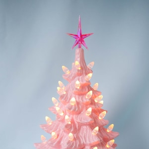 Retro Pink Ceramic Christmas Tree - 11 Inch Tabletop Holiday Decor, Nostalgic Vintage Mini Light-Up Ornament